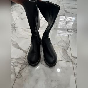Kids Black Tall Boots with Stud Accent